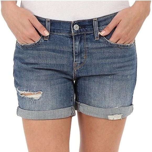Levi's Women's Mid Length Short, Rustic Woodland Destructed 29 - Picture 3 of 3